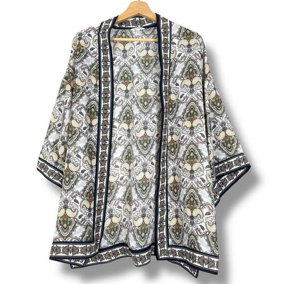 Max Studio Women’s Paisley Print Kimono Cardigan Open Front Size L Boho Casual - Picture 1 of 7